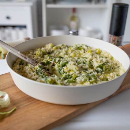 Risoto de alho poró Almoço de Dia das Mães