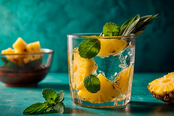 Água saborizada com abacaxi e hortelã
