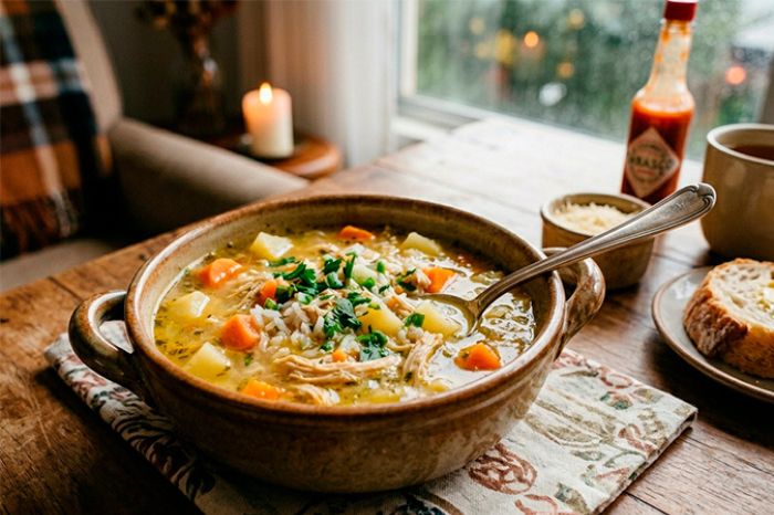 Sopa de frango com legumes (canja simples).