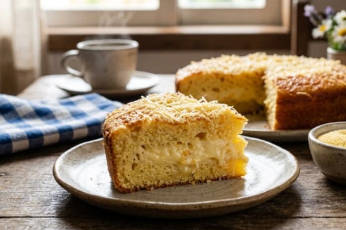 Bolo de fuba com queijo ralado de liquidificador
