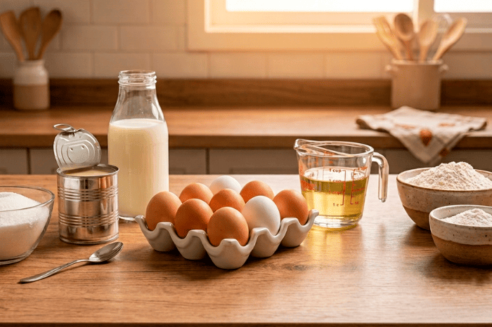 Ingredientes da receita de bolo pudim.